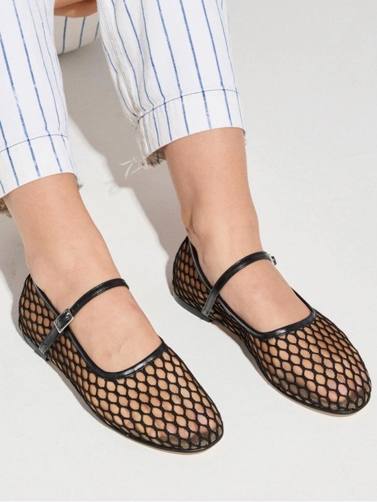 Freda Salvador Shoes - NWT Freda Salvador Laurel Fishnet Mary Jane Flats Black — Size 7.5